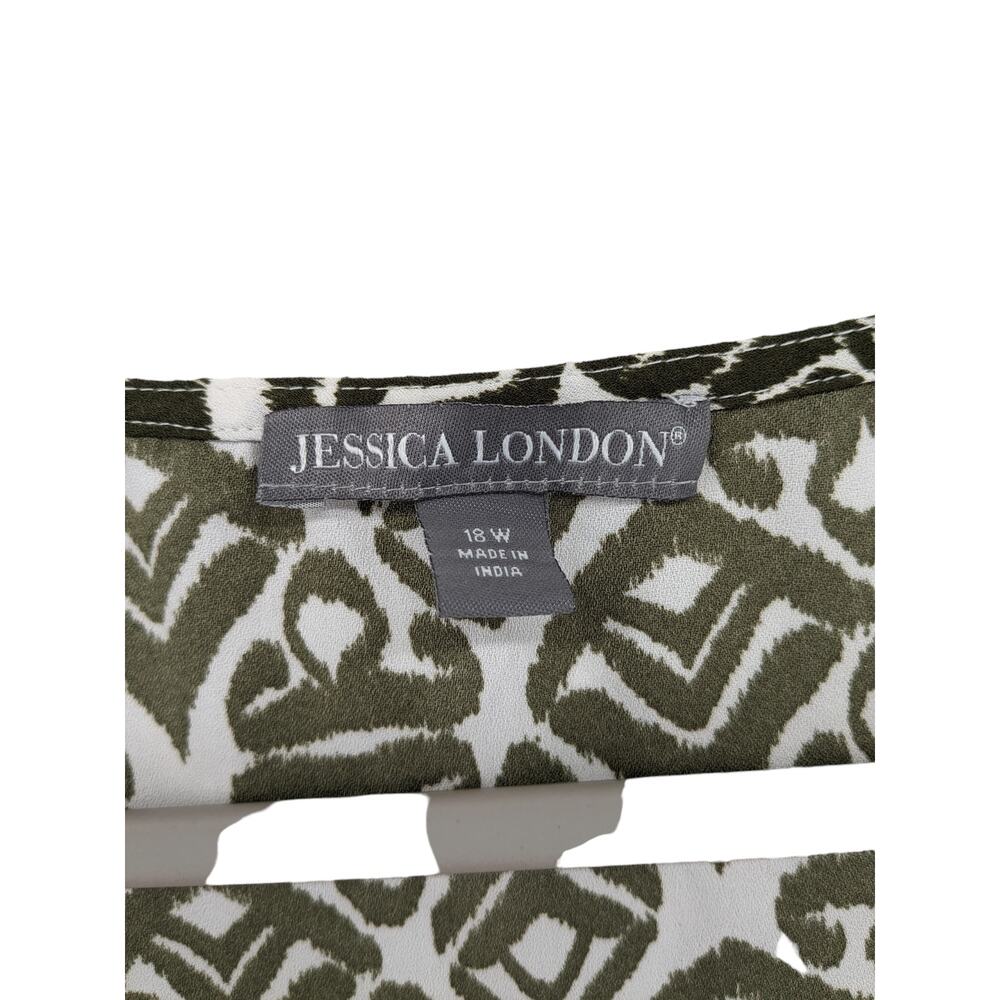 Jessica London Long Tunic 18W Green White Geometric Print‎ Relaxed Full Coverage - Picture 4 of 9